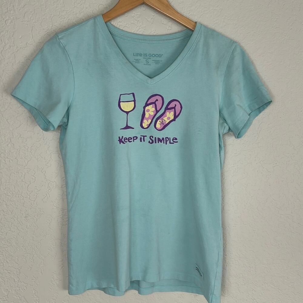 Life is Good Crusher Tee Blue Keep it Simple Wine Flip Flops Summer Vacation